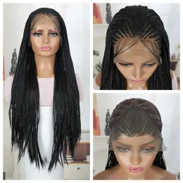 ヘア製品13x4ボックス編組ウィッグノットレスコーンロー編組合成黒い手編みの女性の女性のための髪の毛