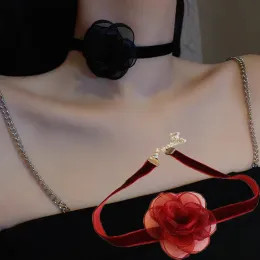 Necklaces Black Rose Flower Organza Necklace for Women Party Sexy Lace Collar Neckband Chokers Wedding Clavicle Chain Jewelry Gift