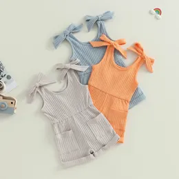 Pudcoco Toddler Kids Baby Girls Sleeseless Romper Solid Color Roupes de verão com traje de verão com bolsos 6m4t 240416