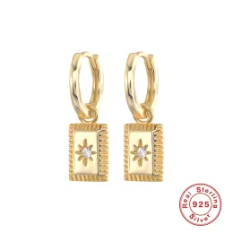 Brincos Lennik 925 Prata esterlina Moda de prata pendurada Brincos quadrados Estrela de zircão de zircão Drop Ear anel de orelha bone doce feminina jóias finas