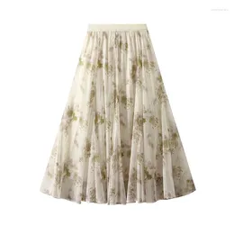 Skirts Women's Tie Dye Printed Mesh Temperament Half Skirt High Waisted A-line Spring Summer 2024 Purchase