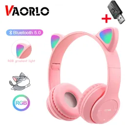 Słuchawki Bluetooth 5.0 Słuchawki bezprzewodowe RGB Kot Ear Earpphone Składany stereo stereo zestaw słuchawkowy dla dzieci Prezent Hełm dla dzieci z MICK for TV Game