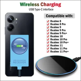 Carregamento sem fio da Chargers qi para Realme 6 7 8 9 10 11 Pro mais 6i 7i 8i 9i Wireless Charger Pad + Adaptadores do receptor USB TypeC