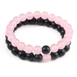 Strands 2 Pcs/set Bracelets For Women Lava Natural Stone White and Black Yin Yang Men Beaded Bracelet Couples Distance Yoga Bangles Love