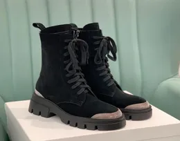 Rhinestone Half Boots Brunell Cucinell Tasarımcıları Zip Tıknaz Topuk Platform Kadın Ayakkabıları Üst Kalıcı Nubuck Deri Savaş Potlarında 565552277