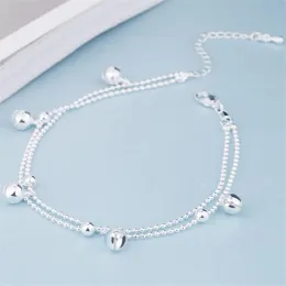 الأساور Kofsac الموضة الجديدة 925 Sterling Silver Anklets for Women Beach Party Cute Beads Chain Bells Bracelets Foot Jewelry Girl Girl