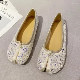 Casual Shoes Bling Silver/Gold Ninja Tabi Flats Women Soft Soled Loafers Trotter Design Mocasines Mujer Sequins Beaded Split Toe