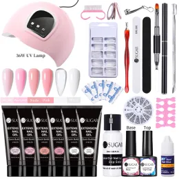 Kits Ur açúcar 15 ml de extensão de unhas Conjunto de unhas de 6W Lâmpada de manicure Full Manicure estende o kit de unhas de molde para extensão rápida kit de ferramenta de extensão