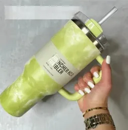 الولايات المتحدة Neon White 40oz H2.0 أكواب Tumblers من الفولاذ المقاوم للصدأ مع غطاء مقبض السيليكون وقصة كبيرة سعة أكواب السيارة معزول Tye Dye Blue GG0423