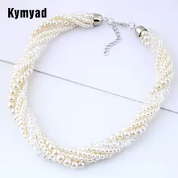 ネックレスkymyad chokerネックレス女性模倣真珠ジュエリービーズネックレスマルチレイヤーコリアーfemme bijoux chunkyネックレス