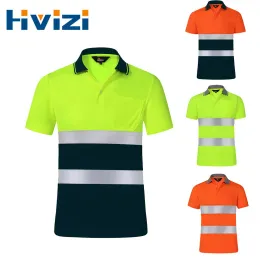 Polos Hi viz Segurança camisa polo laranja de alta visibilidade camisa refletiva com bolsos Caminhada de trabalho da noite para roupas de segurança seca rápida