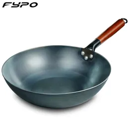 WOK temperado chinês Wok 303234cm Iron woks Chef Stir Fry Fry Especial Pan Cozinha de Cozinha para Indúcção Ergronizada e Fogões a Gás 240415
