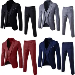 Hot Oeak Men Blazers 3 PCS Blazer +жилет +брюки костюмы наборы сплошного цвета негабаритный набор платьев 201105