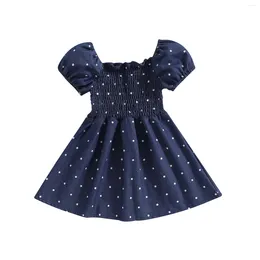 Mädchen Kleider Citgeesummer Kinder Kleinkind Girls Casual Denim Kleid Blau kurzer Puffhülsen Punkt Druckkleidung Kleidung