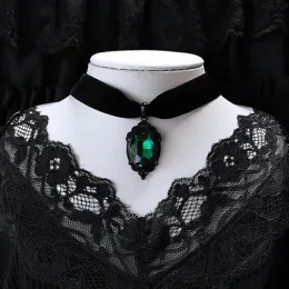 Necklaces Gothic Venom Crystal Cameo Necklace For Women Fashion Witch Jewelry Accessorie Gift Goth Alternative Green Crystal Velvet Choker