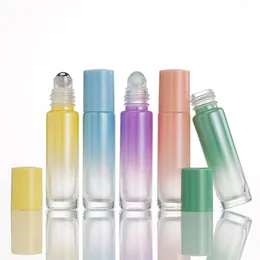 10ml color Perfume Bottles Printed Glass Roller Travel Portable Per Essential Oil Bottle Mini Gradient Color Empty Cosmetic TH62a