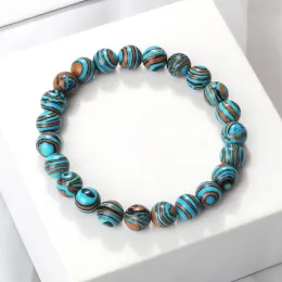 Stränge Neue blaue Malachit Naturstein Armbänder Frauen Männer Chakra Gebet Mala Buddhistische Perlen Armband Armreifen Yoga Strang Charme Schmuck