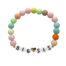 Strands Big Sister Bracelet fofo Big Sis Hand Decorativo Presente para Férias de Aniversário da Irmã Colorido 8mm de Acrílico Bolinha elástica