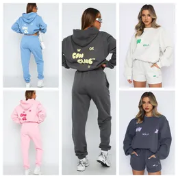 Kvinnor Vita spårdräkter Designer Foxxs Två stycken Set Sweatsuit Cottons huva tröjor Lös och mångsidig kausal pullover Sweatshirt bekväma hoodies