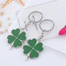 Metal Creative Green Four Leaf Clover Keychain Charms Lucky Key Holder Gift Women Bag Ornament Keyring Tillbehör