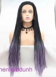 Factory Outlet Fashion Wig Hair Online Shop Black and Purple Two Tone Twne Strand Small Dirty Braid for Women Front Lace Fibra sintética LW0256