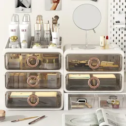 Förvaringslådor Drawer Makeup Box Transparent Desktop Organizer Plastisk stor kapacitet Kosmetiska smycken Dokumenthylla