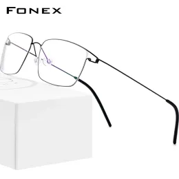 Lentes FONEX Titanium Ligy Glasses Frame Men Prescription veysses Novas mulheres miopia óptica coreana hipoten sem parafuso óculos 98624