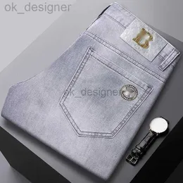 Men's Jeans designer European men's jeans 2024 spring/summer new trend hot stamping elastic slim fit pants light gray