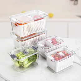 Baskets Drain Basket With Clapboard Kitchen Storage Box Vegetables Fruit FreshKeeping Box 2 Layer Mesh Sieve Refrigerator Organizer Box