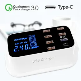 Hubs Quick Charge 3.0 USB Tipo C PD Caricatore PD Display LED di ricarica rapida Tablet Caricatore USB Hub per iPhone Samsung Adapter