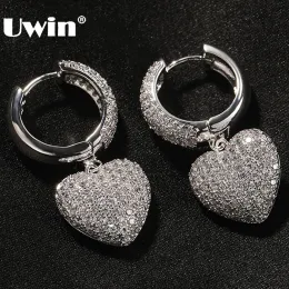 Orecchini Uwin 1 paio di orecchini a goccia cardiaca pieni di ghiaccio bling cz pietre orecchini per donne ragazze alla moda hip hop gioielli