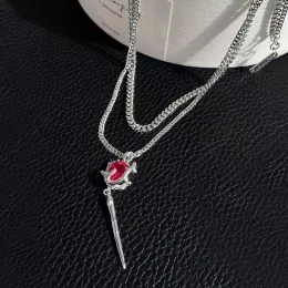 Halsband Dubbelskikt Röda zirkon Rose Pendant Halsband Y2K skiktad blomma Stenkedja Halsband Osegulärt blommigt estetiska smycken gåvor