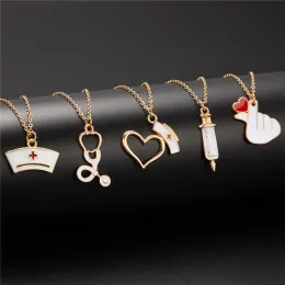 Necklaces Medical Equipment Pendant Necklace For Women Nurse Fashion Syringe Heart Nurse Cap Stethoscope Necklaces Statement Chain Jewelry