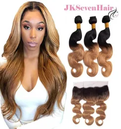 1B27 Ombre Brasilianer peruanischer Vrign Remy Human Hair Body Wave 3 Bündel mit 13 x 4 -Zoll -Spitze Frontaler indischer malaysischer Extensio63148247 handeln