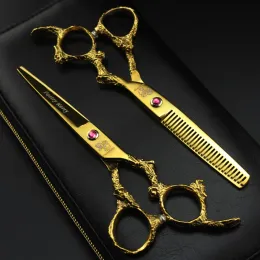 Shears da 6,0 pollici di colore oro Dragon maniglia forbici per parrucchiere Professional Barber Hair Scissors Strumenti di parrucchiere Set