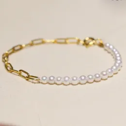 Strands Meibapj Real 925 Srebrny 45 mm naturalny słodkowodna perła Bransoletka łańcuchowa dla kobiet modna biżuteria ślubna