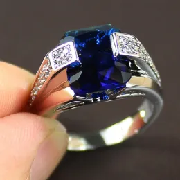 밴드 huitan 럭셔리 짙은 푸른 솔리테어 반지를위한 여성 약혼 결혼식 결혼식 고귀한 여성 손가락 반지 선물 영원한 클래식 보석