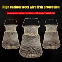 Tillbehör Metalltråd Fiskeburar Fällbara stål Nettor Fiskkorgar för utomhuskrabba Fiske Tackle Fish Protection Products