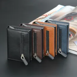 ThoSorters Anti RFID ID Card Case Case Men Leather Metal Wallet Coin Porta di carta di credito Mini Carbon Credit With Zipper