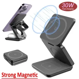 Chargers 30W Magnetic Wireless Charger Stand Pad for iPhone 15 14 13 12 Apple Watch 8 7 6 Airpods Pro 3 in 1 Macsafe Fast Charging Dock S