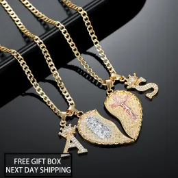 Necklaces 18k Gold Plated VIRGIN MARY HEART & CHRIST "TE AMO" Heart Split Pendant Necklace With Crown initial letters VIRGEN DE GUADALUPE