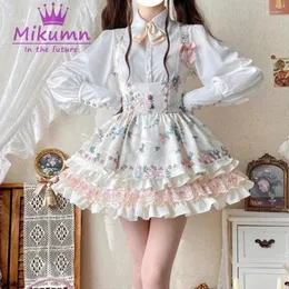 Casual Dresses Mikumn Harajuku Japanese Kawaii Lolita Dress Women Sweet Flower Print Lace Ruffles Sleeveless JSK Y2k Girl Cute Mini