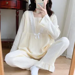 Dresses 100% Double Guaze Cotton Maternity Nursing Sleepwear Sets Soft Light Loose Pamas Suits Summer Pregnancy Home Sleep Lacation
