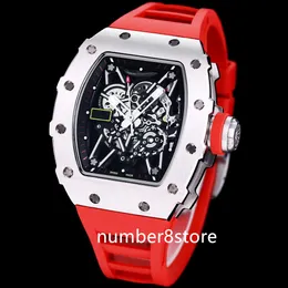 35-02 Skeletonised Automatic Mens Watch Rostfritt stål Swiss Tonneau Arvur Sapphire Crystal Waterproof Oversize Sports Clockes 14 färger