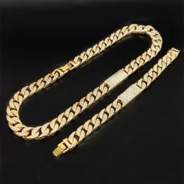 Küba zinciri moda marka tam elmas 15mm genişliğinde dikdörtgen kombinasyon hiphop süper köpüklü kolye