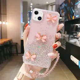 Clear Glitter 3D Butterfly Case för iPhone 14 15 13 11 12 Pro Max Mini Plus X Xs Telefon Fashion Luxury Back Cover Without Chain