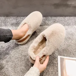 Casual Shoes Women Cute Sweet Slip On Loafers Ladies Classic White Comfortable Winter Warm Fur Home Slippers Indoor House Furry Y