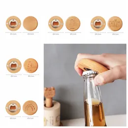 Woodiness Tom Openers Diy Round Shape Bottle Opener Coaster Kylskåp Magnet Decoration Beer Custom Logo Home Garden Kitchen Tool Th58a