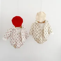 Coats moda moda flor estampa bebê roupas de inverno terno bebê menina casaco quente algodão macio bodysuit infantil recém -nascido no inverno à prova de vento