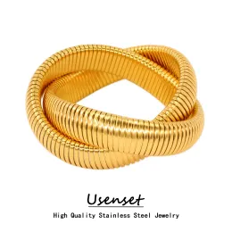 Strands USENSET Bracciale elastico in acciaio inossidabile a doppio strato per donne gioielli impermeabili alla moda minimalista dei braccialetti hiphop